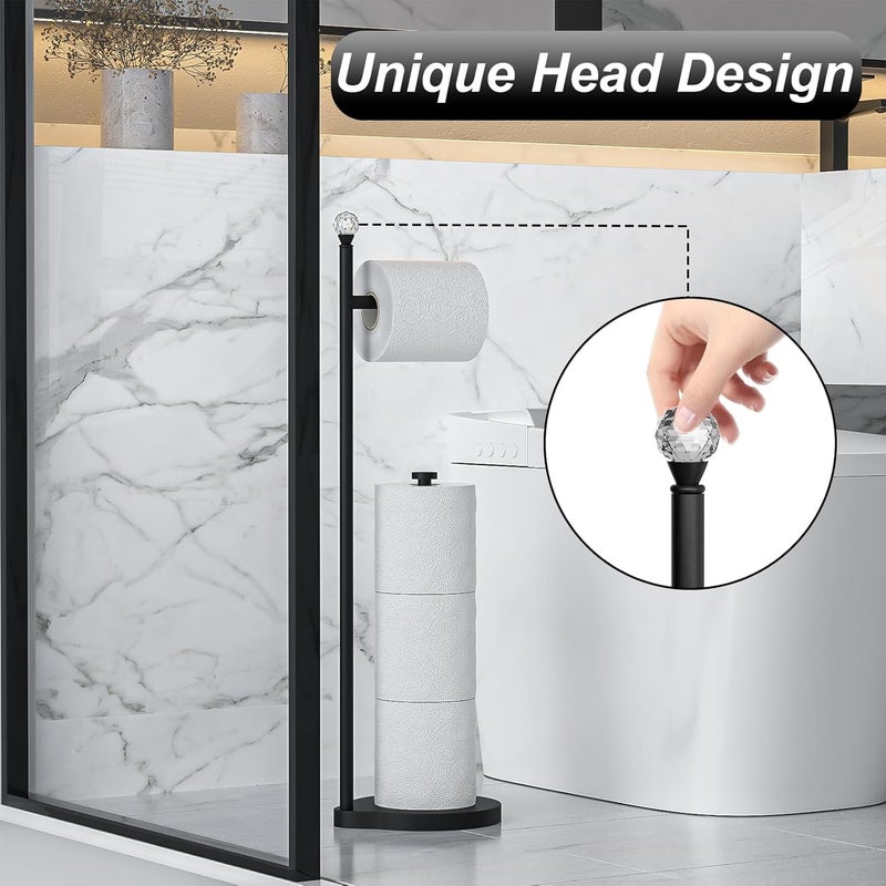 Kasunto Toilet Paper Holder for Bathroom, Heavy Weighted Metal Free Standing Toilet Paper Storage with Crystal Ball, Toilet Paper Stand for Bathroom Accessories, Matte Black [Holds MEGA Rolls] - Image 5